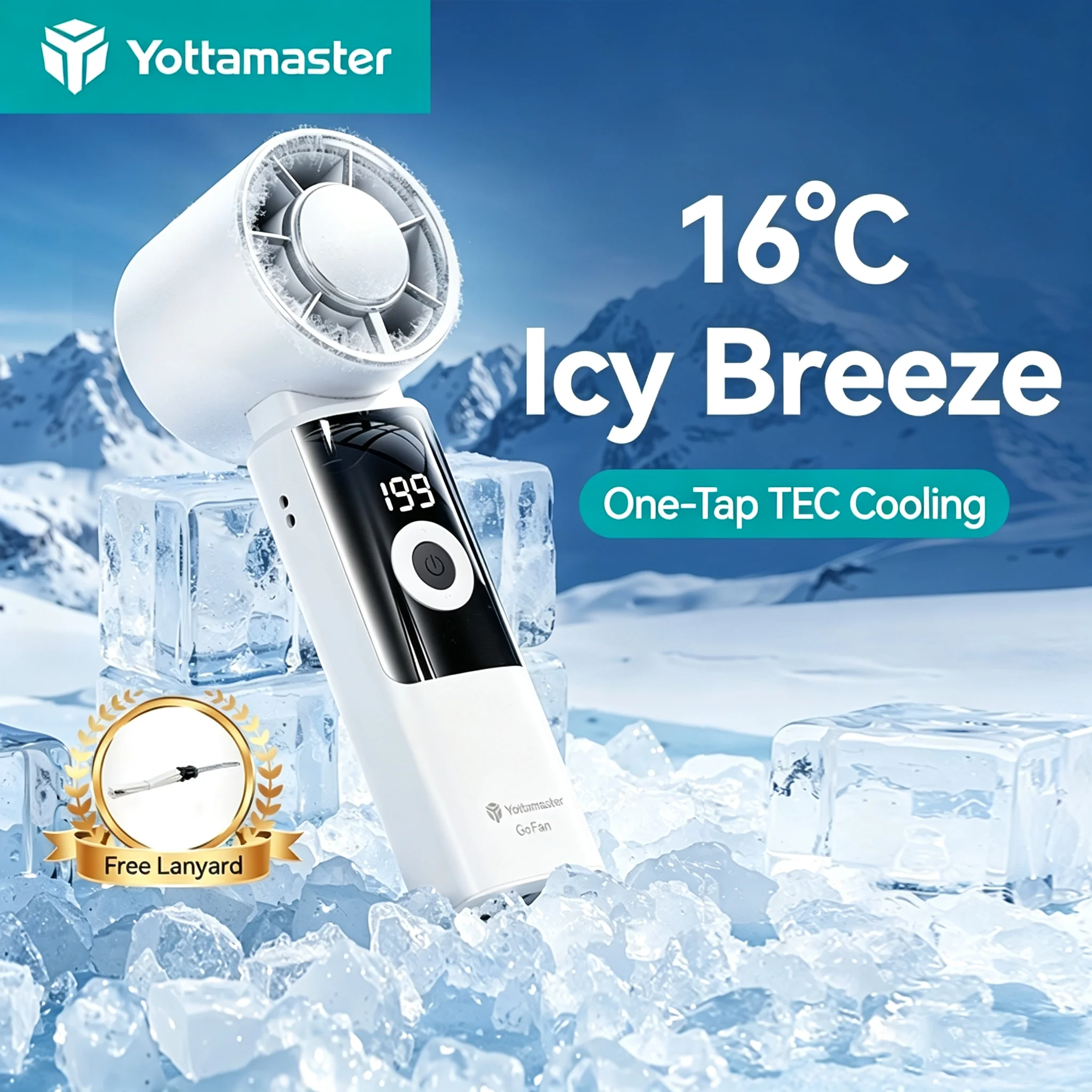 Yottamaster Foldable Handheld Fan Rechargeable High Speed Strong Wind Cooling USB Charging 3000mAh Adjustable Mini Fan Neck Fan