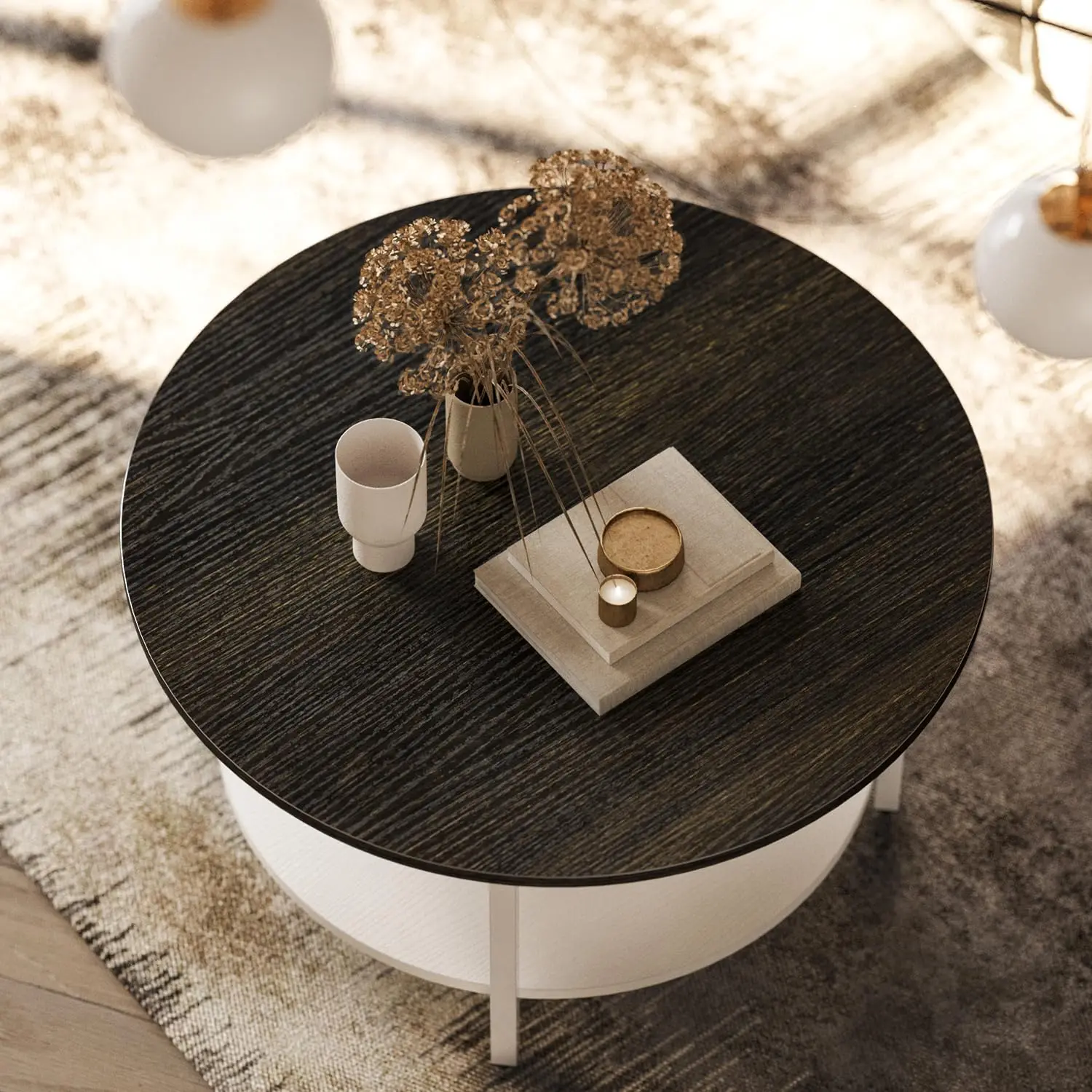 Round Lift Top Coffee Table with Storage, 26.77in White, Customized