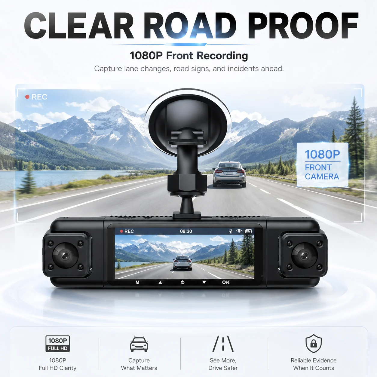 HIPPCRON Car Dash Cam IR Night Vision 4 Camera Lens DVR recorder video Vehicle Loop Recording Screen 1080P G-sensor NO WIFI