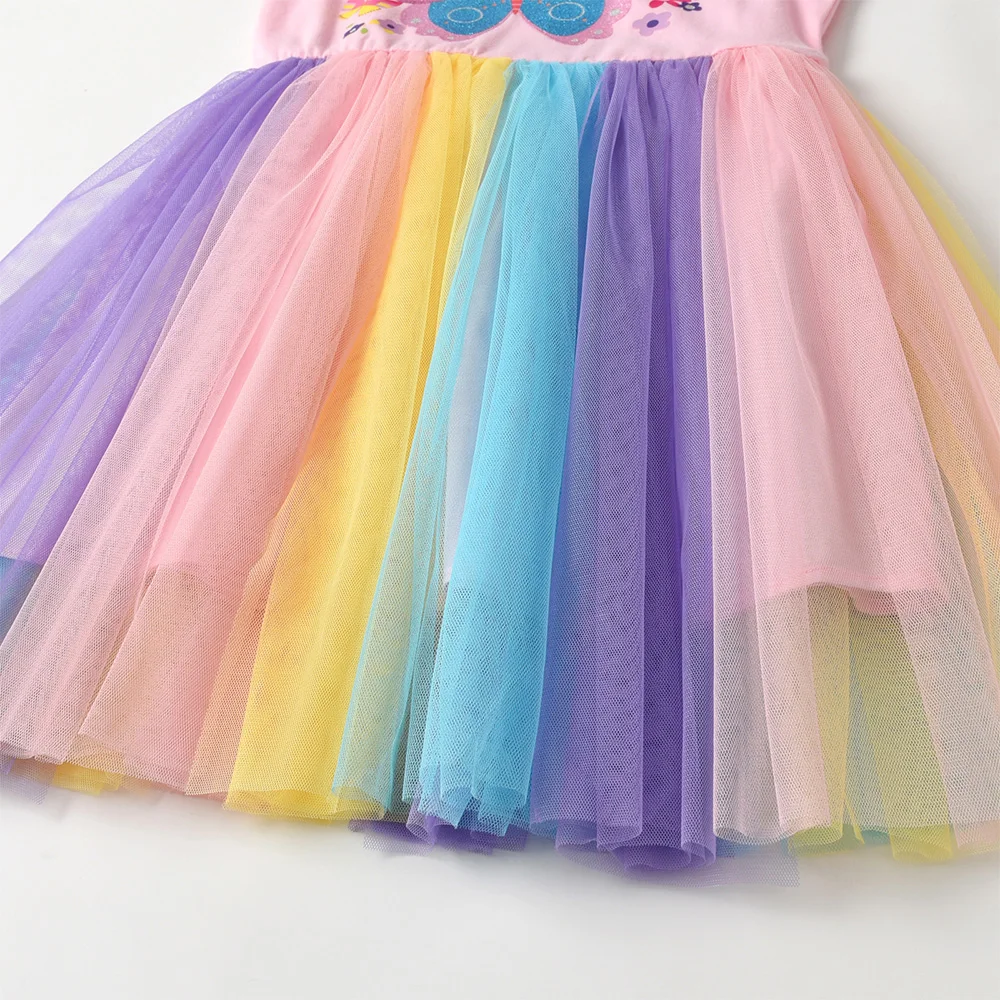 VIKITA 키즈 나비 인쇄 만화 공주 드레스 소녀 플레어 슬리브 생일 파티 공연 댄스 파티 드레스 여름 Vestidos 3-10Y