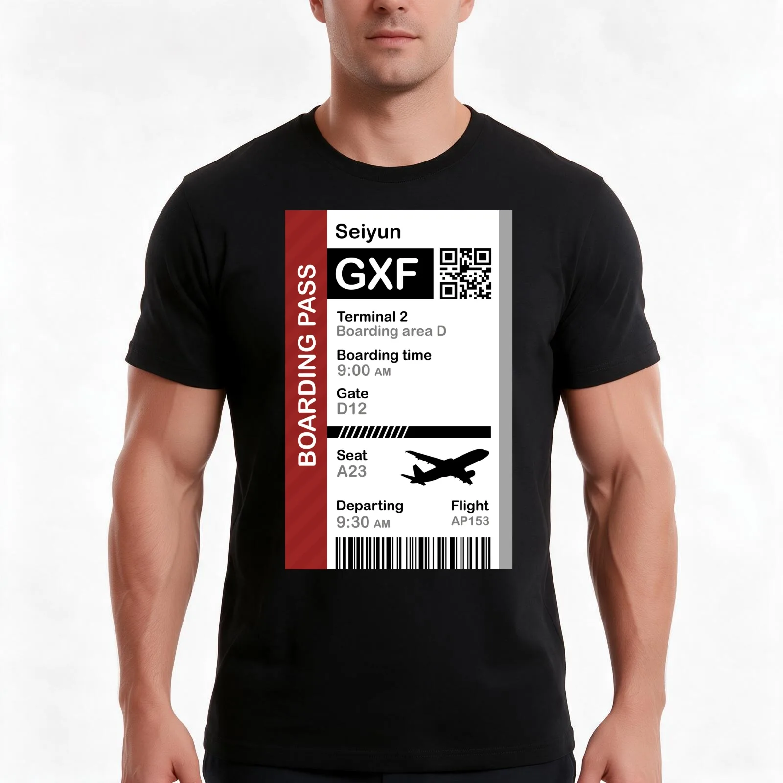 Seiyun Boarding Pass Flight Destination Ticket T-Shirt, Summer Casual Cotton Tee, Oversized Streetwear Tops, Unisex Men Women