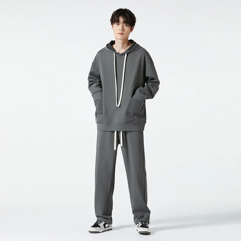 

New Autumn Winter Long Sleeved Hooded Sweatshirt Straight Leg Pants Suit For Men Fashion Versatile Casual Sports Two-Piece Set