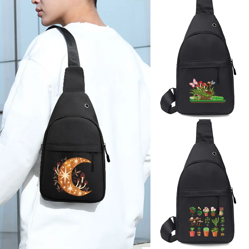 

Сумка-слинг на грудь с принтом грибов, регулируемая, унисекс, легкая, для телефона и мелочей