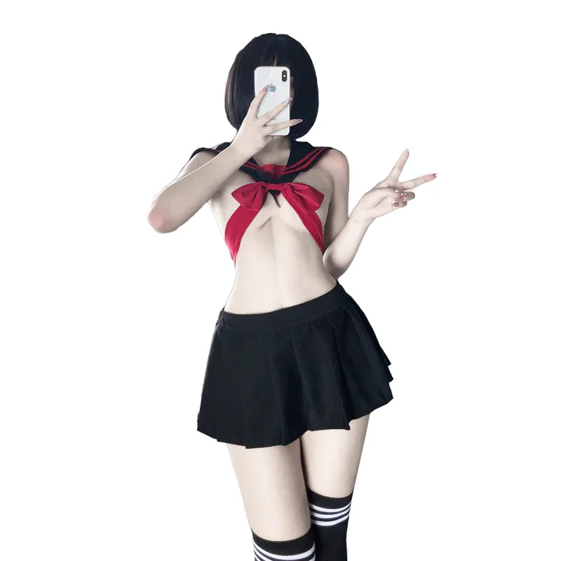 

Sexy Naughty Sailor Roleplay Erotic Outfit Dare Backless Kawaii Bowknot Bandage Uniform Hot Pleated Short Skirt Women Lingerie