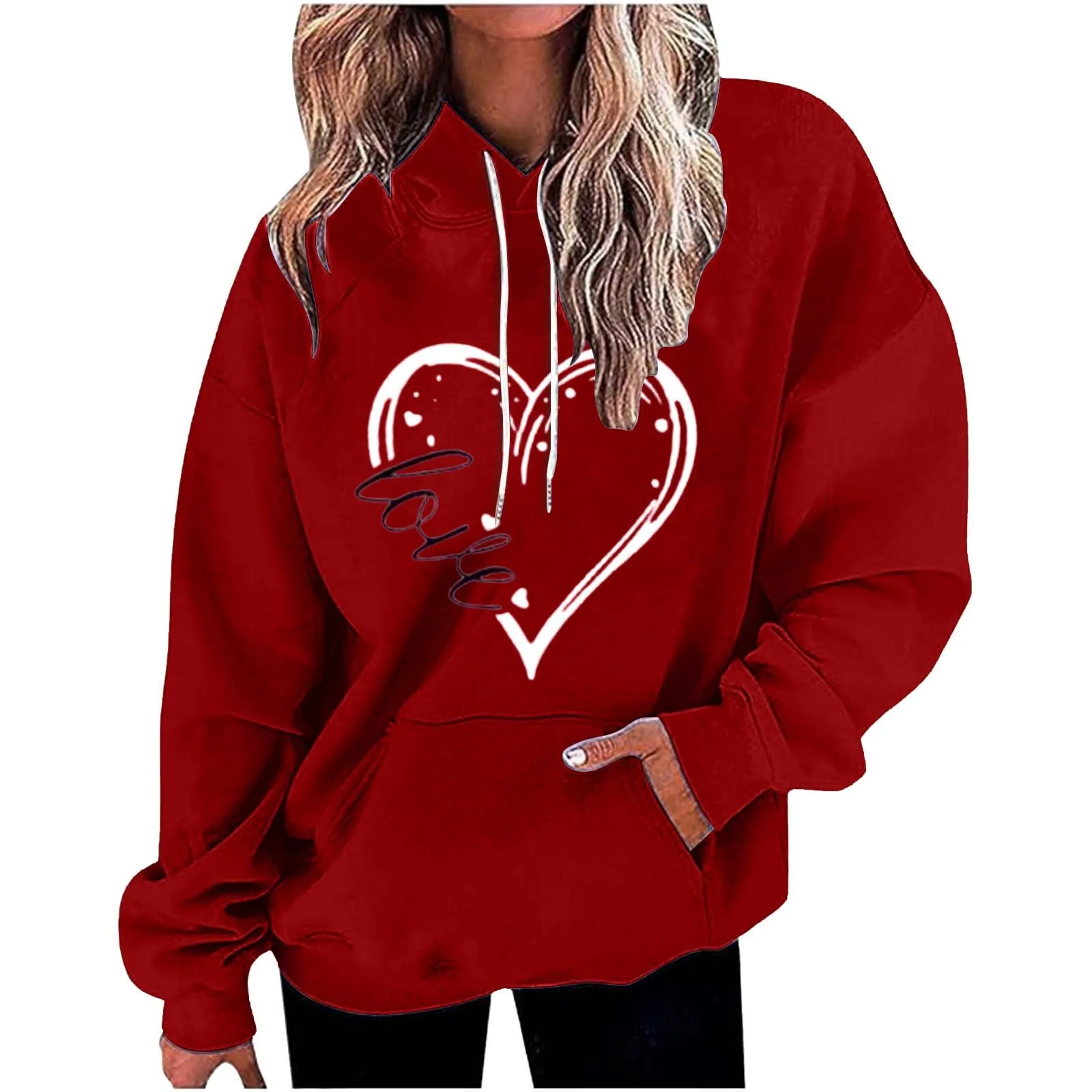 Women's 2024 Valentine's Day Sweatshirt Cute Heart Shaped Printed Pullover Crewneck Long Sleeved Shirt Spring/Autumn