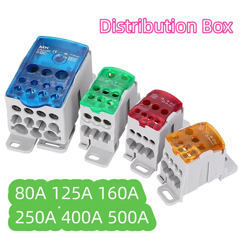 Distribution Box One In Several Out Power Wire Universal Electric Connector Junction Din Rail Terminal Block UKK 80A160A250A400A