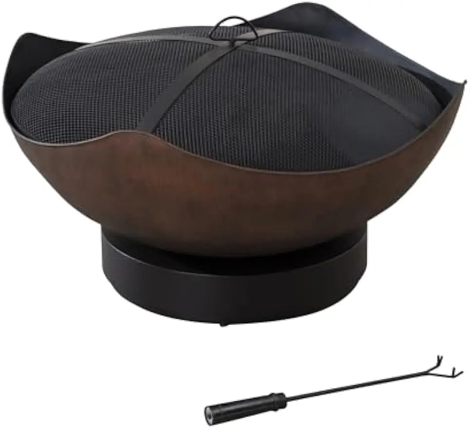 

34 Inch Fire Pits for Outside Large Size Outdoor Patio Round Bowl Shaped Copper Wood Burning Steel Fire Pit with Spark