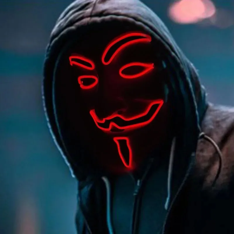 

2025 Hot LED Hacker V Vendetta Mask Adults Luminous LED Light Up Mask For Glow Party Costume Accessories Halloween Mask Decor