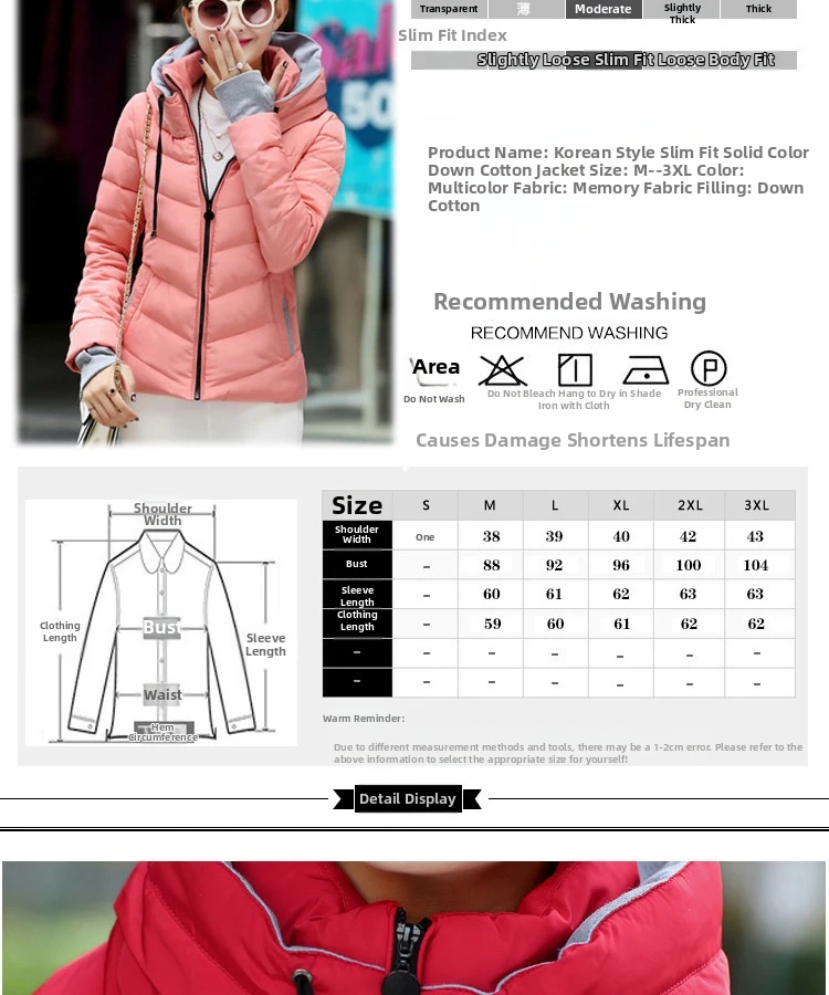 Women's down Cotton-Padded Jacket Short Stand Collar Thickened European American Style New Coat with Gloves