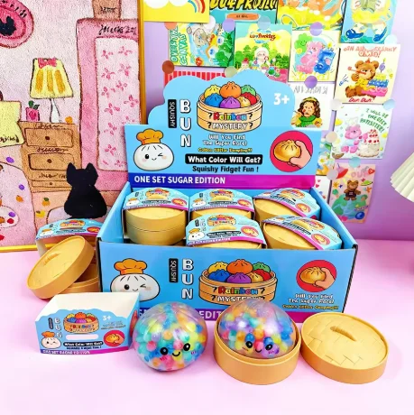 In Stock Colorful Bubble Dumpling Squeeze with Steamer Soft TPR Dough Balls Decompression Fidget Toy Funny Creative Bun Gift