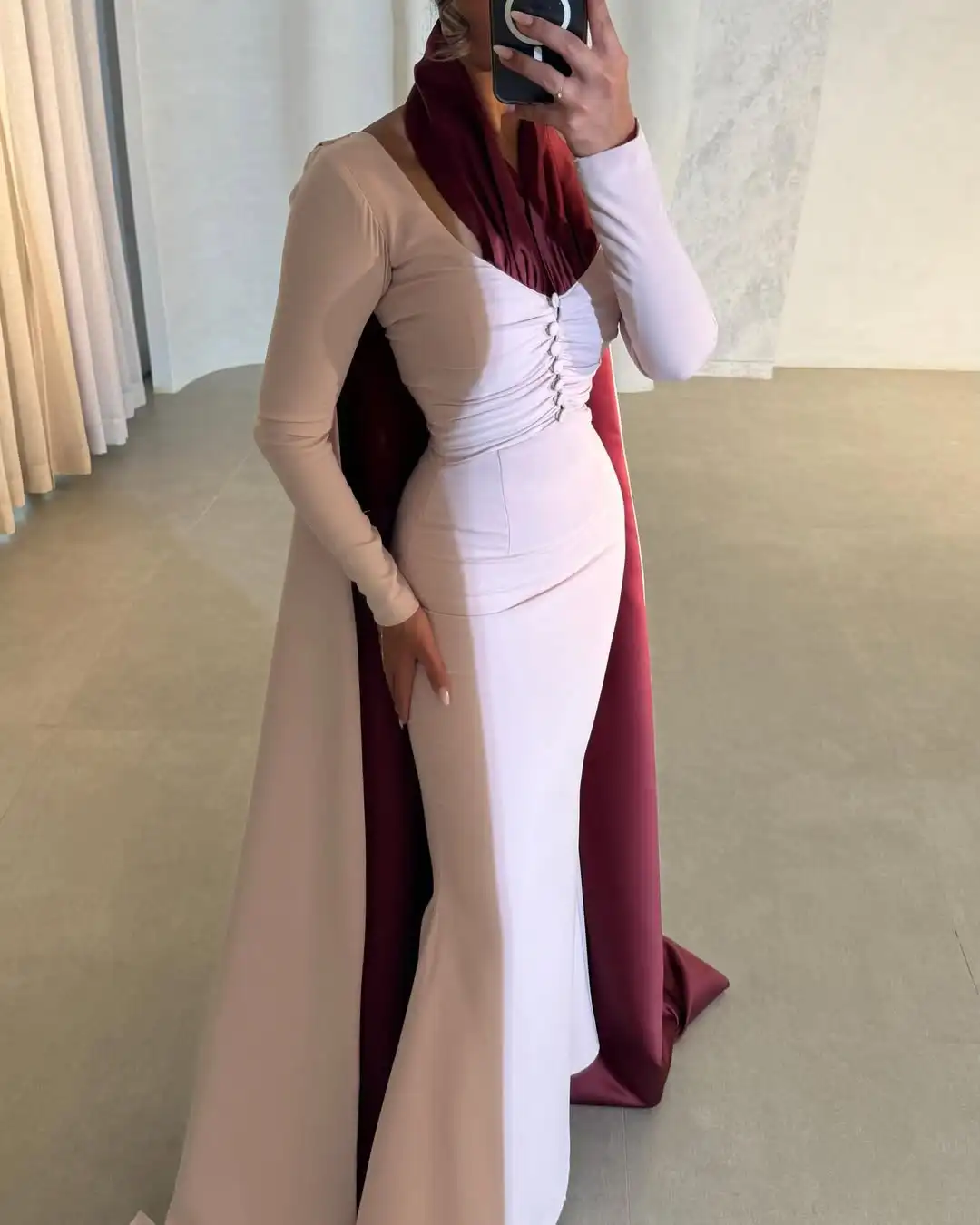 Robe de soirée sirène longue en Satin Double face, élégante, élégante, arabie saoudite, longueur au sol, robe de bal, cape au dos, robe personnalisée pour femmes