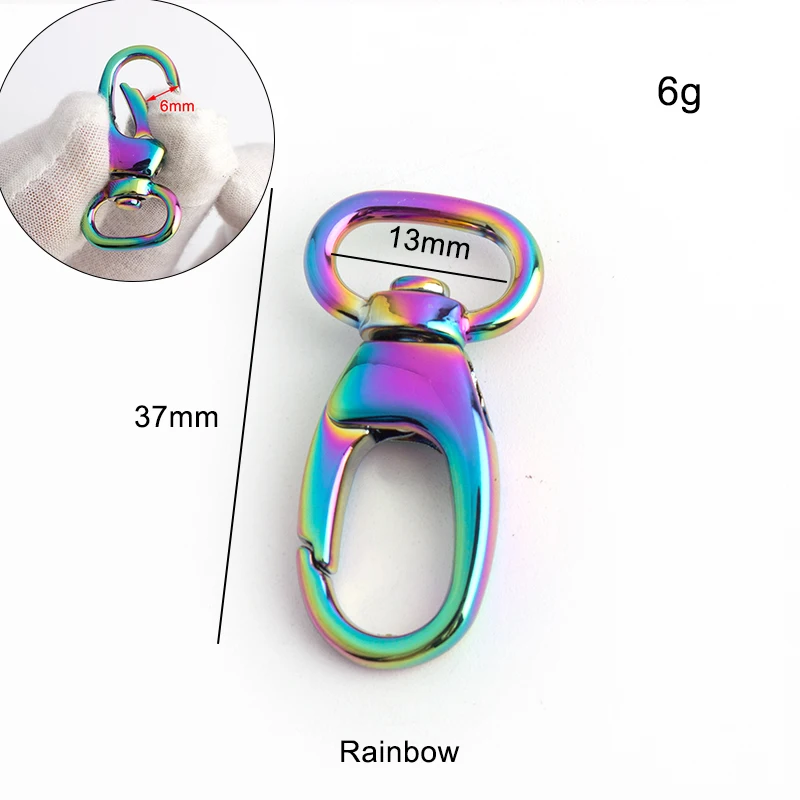 50pcs 7 colors 1/2 inch 13*37mm small gold color trigger snap hook clasp rainbow 13mm metal clip swivel dog leash metal