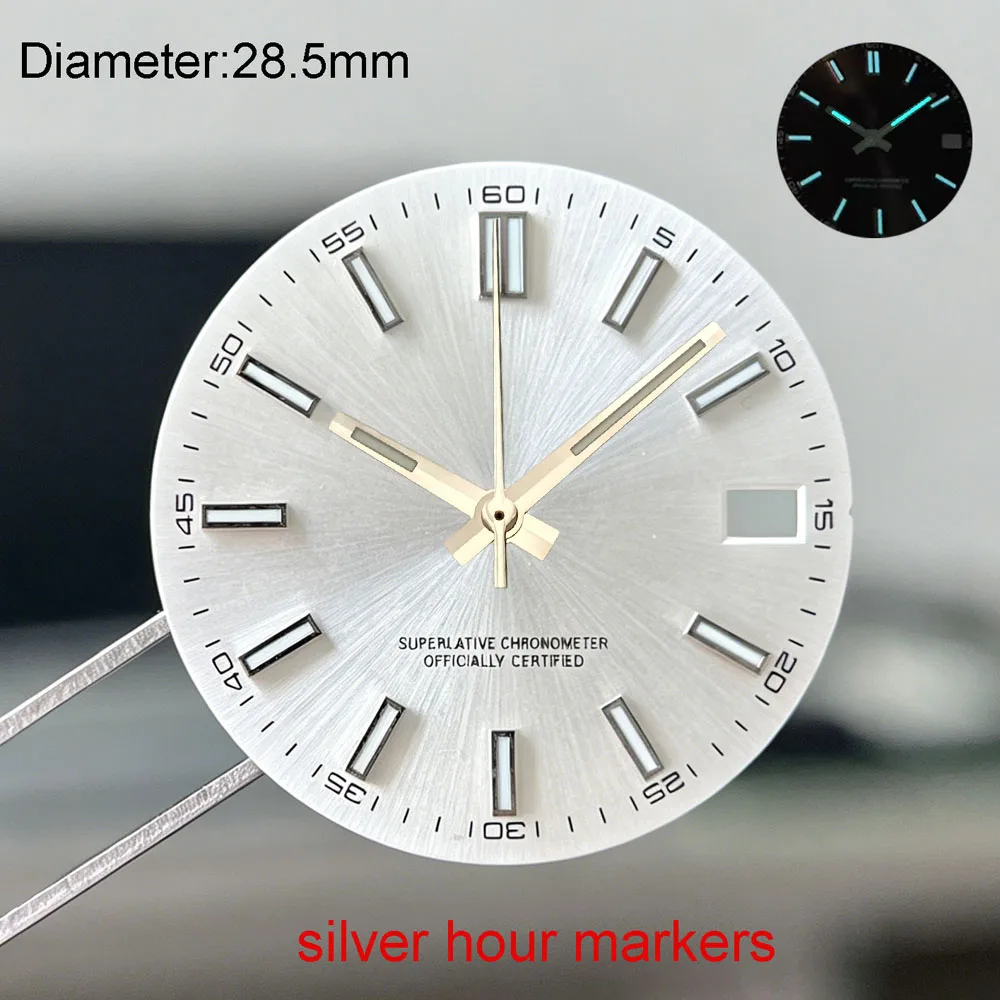 28.5mm S logo nh35 dial olive green blue gray sunburst dial for nh35 movement blue lumen hands nh35 date_just s dial watchmods - view 2