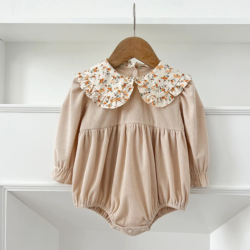 2025 nuevo pelele para niñas pequeñas, ropa de primavera para niños, ropa de algodón de manga larga con volantes para bebés, mono de flores para niñas