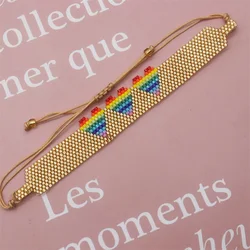 BLUESTAR Hot Sale Chic Bracelet Fashion Gold Color Jewelry Summer Beach Miyuki Handmade Woven Rainbow Heart Bracelets for Women