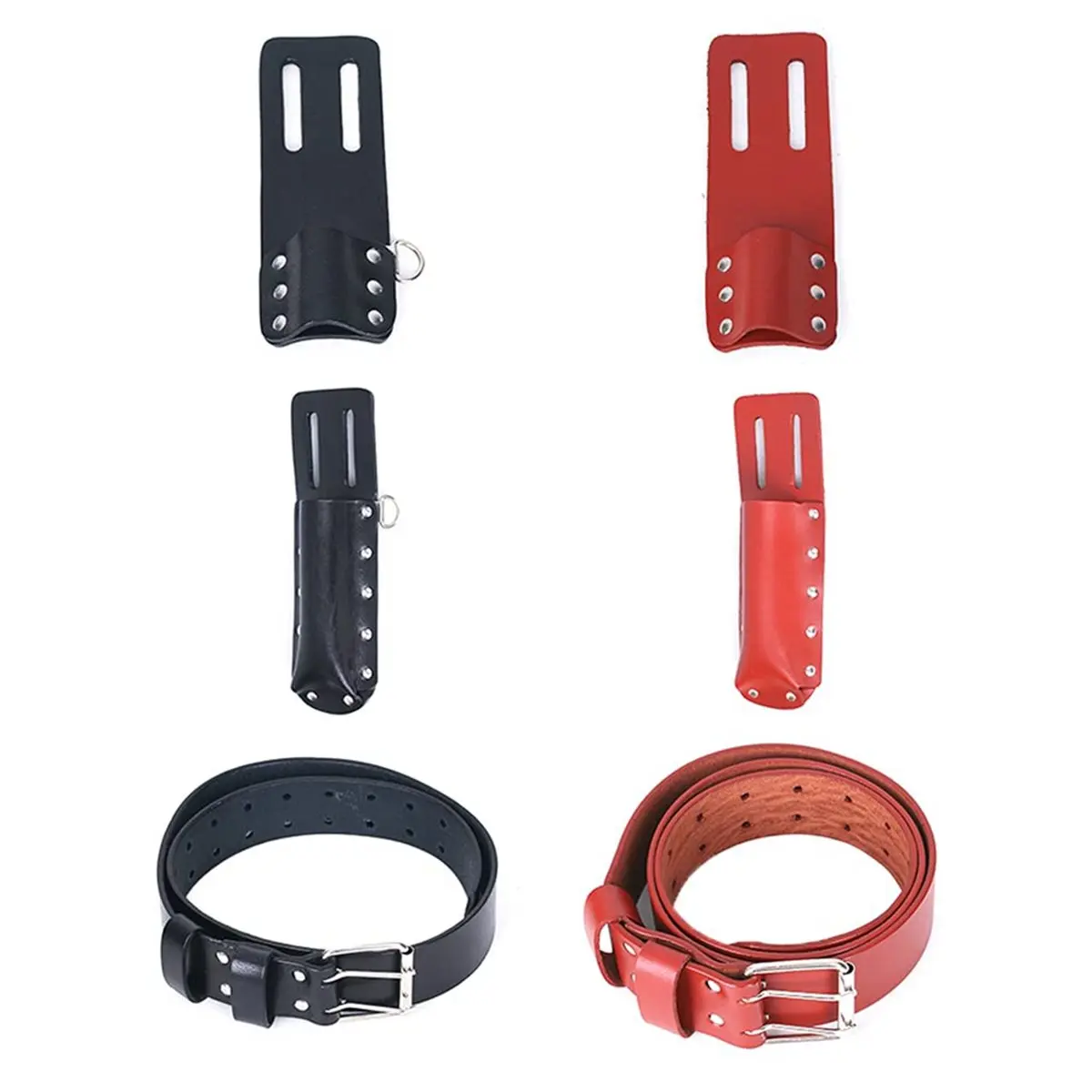 Multi-use Gear 5 Piece Set of Genuine Leather Scaffolding Belt, Genuine Leather Removable Tool Belt. Black