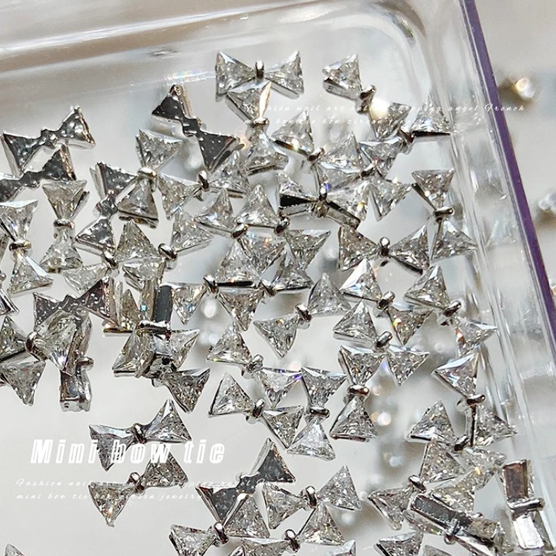 5 قطعة Bowknot الفضة الصغيرة حجر الراين الفرنسية الشريط ربطة القوس فيونكة القلب سبيكة كومة الحفر مسمار الفن زينة DIY بها بنفسك مانيكير اكسسوارات