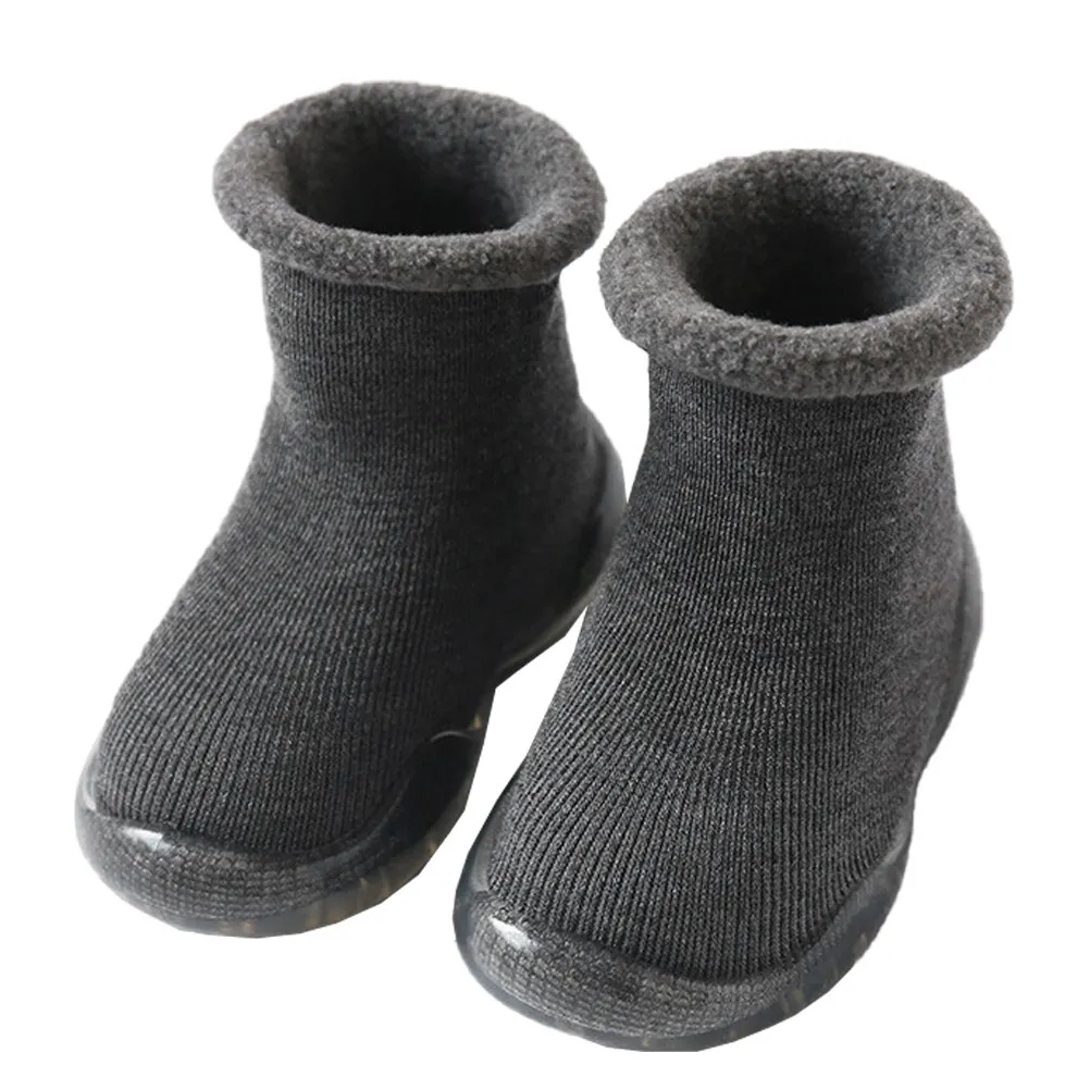 Anti-Slip Rubber Sole Baby Socks Grey Size 22 23 Cotton Toddler Floor Socks Warm Prewalker Breathable Sweat Absorbing Skin