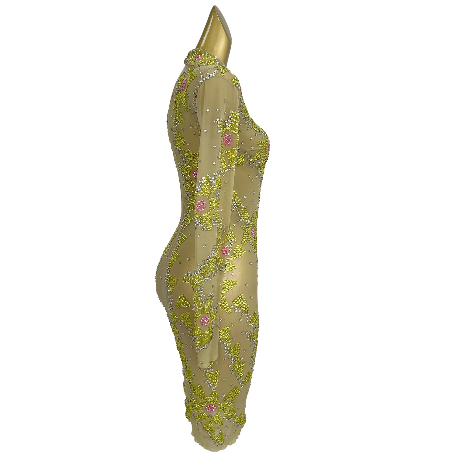 Sexy Transparent Night Club Party Rhinestone Mini Dress Women Evening Gown Prom Outfit Ladies Dinner Cocktail Pencil Dress