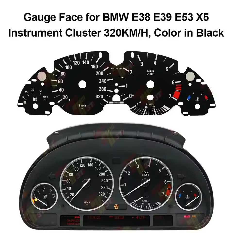 Gauge Face Overlay for BMW E38 E39 E53 X5 Instrument Cluster 140MPH 240km/h 320KM/H