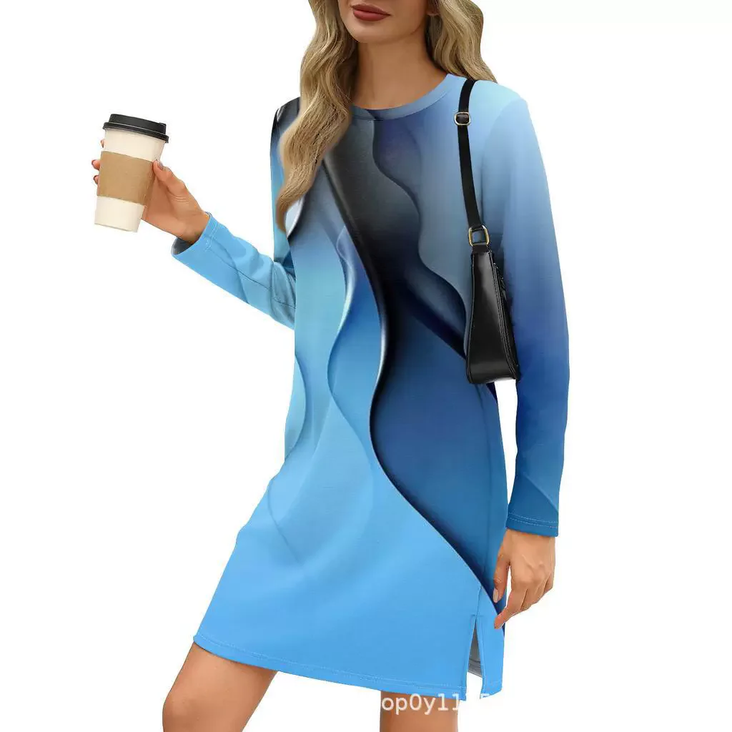 Fashion Long Sleeve Tie-dye Gradient Women Mini Dresses All Season 3D Printed Streetwear Ladies Dress 3XL Plus Size Casual Dress