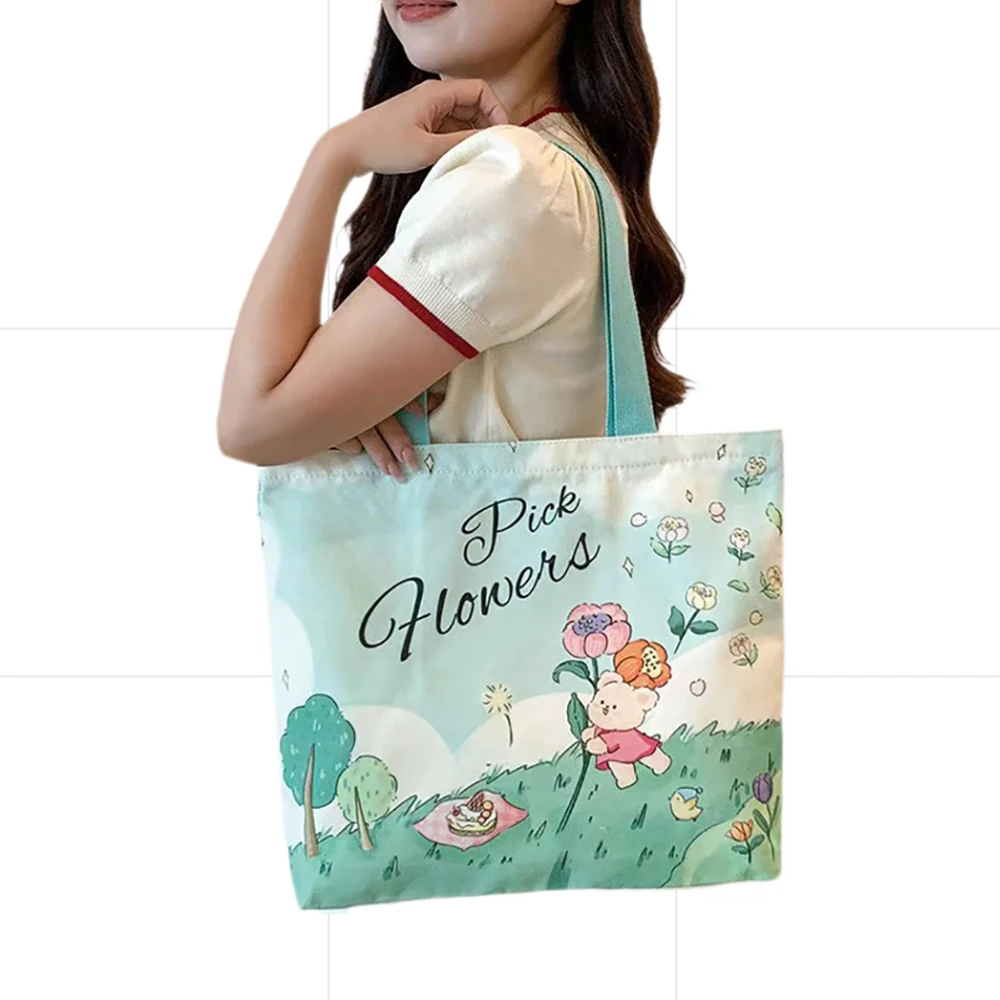 

Canvas bag, shoulder bag, large capacity zipper, student class bag, cartoon hand-held cloth bag