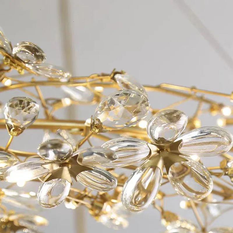 2024Modern Crystal Wreath Pendant Living Room Bedroom Kitchen Firefly Crystal Pendant Golden Branch Circular Decorative Lighting