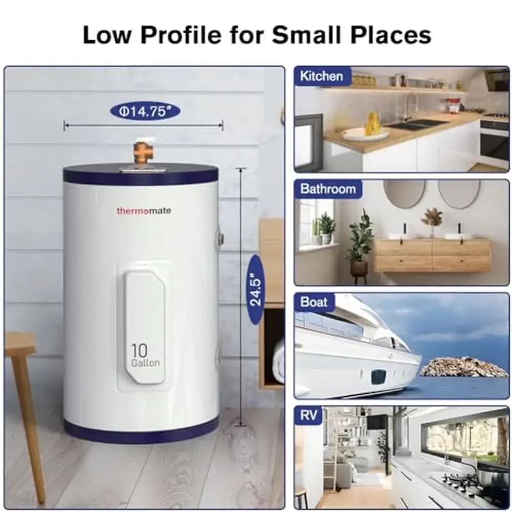 Compact 10 Gallon Electric Point of Use Tank Water Heater 1500W 120V Ideal Sink Dishwasher RV Boat Adjustable Thermostat