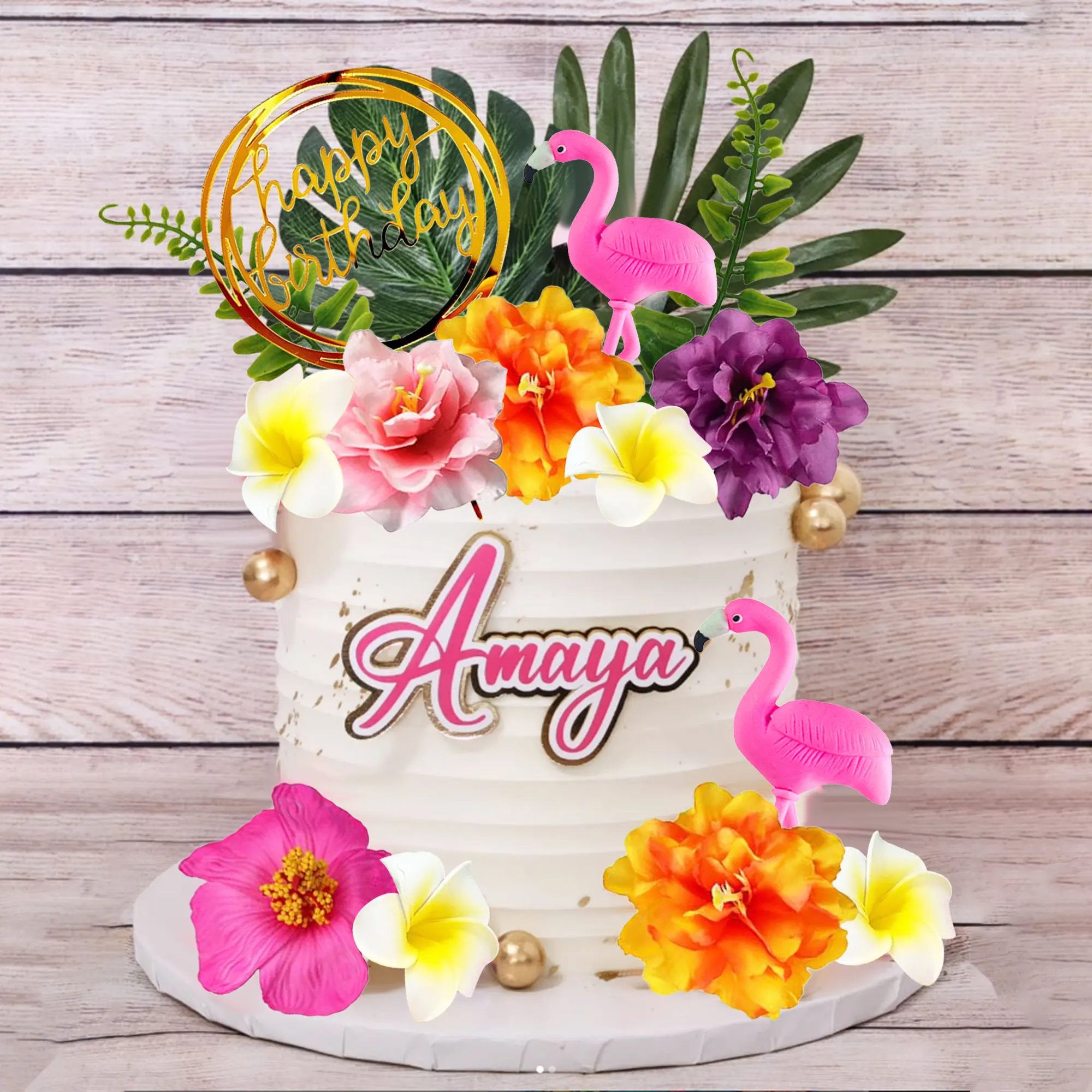 LaVenty Tropical Flamingo Geburtstagstorte Topper Strand Kuchen Dekorationen Hawaiianische Kuchen Topper Strand Kuchen Dekorationen für Geburtstag – Detail 5