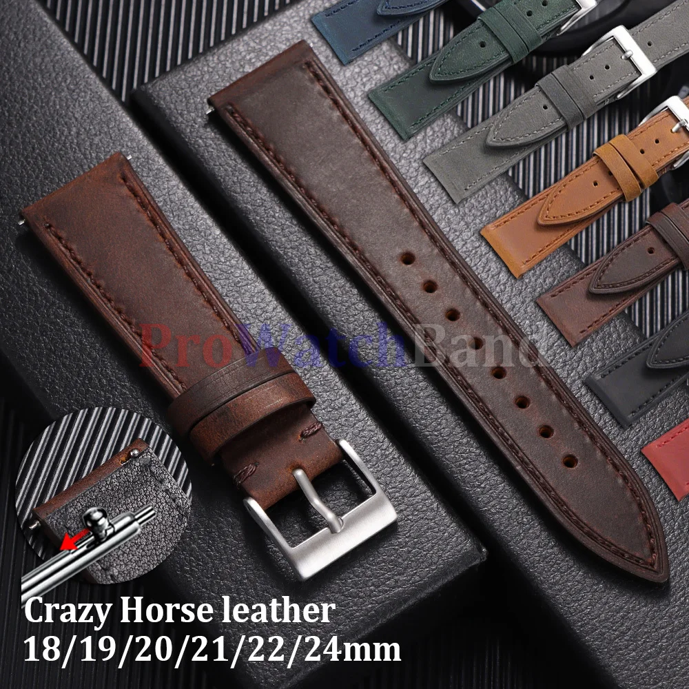 

18 19 20 21 22 24mm Vintage Retro Calfskin Watch Band Quick Release CrazyHorse Straps Men Women Bracelet Italian Style Wristbelt