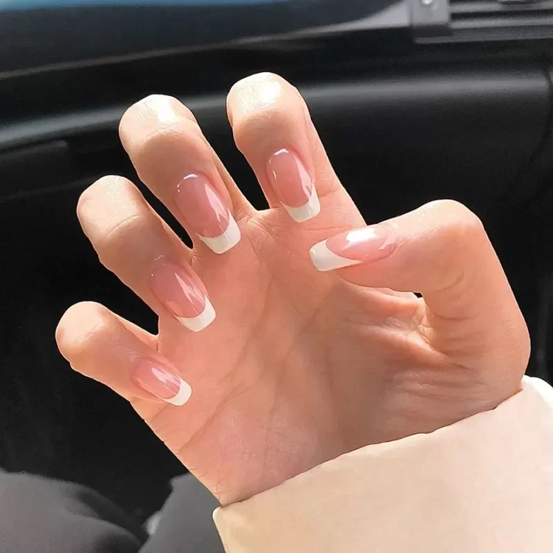 

24Pcs Jelly Pink Full Finished Fake Nail Removable False Nail French Wearable Press On Fake Nails Nail Tips Nails Art Nails