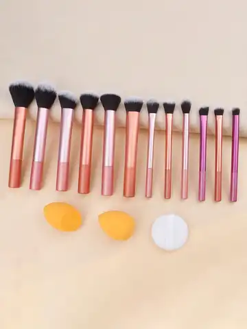 12Pcs Makeup Brushes Set With Beauty Sponge Powder Puff Professional Foundation Blush Eyeshadow Cosmetic Make‑up Tools Kit