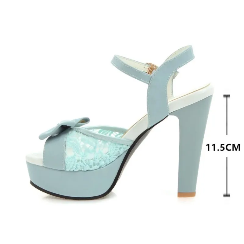 Women Summer Lace Bow Mesh Shoes Fish Mouth High Heel Ladys Platform Sandals Evening White Dress Wedding Female