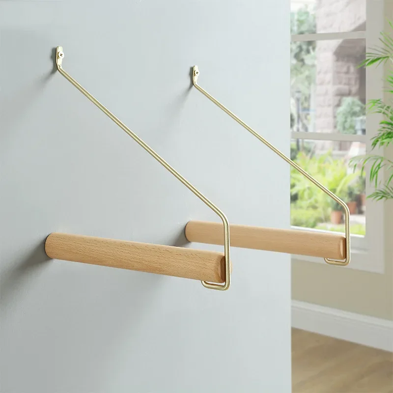 Nordic Brass Cloth Hanger Rack Wall Hanging Hook Collection Shop Decoration Wood Hanging Organizers Bathroom Towel Rack