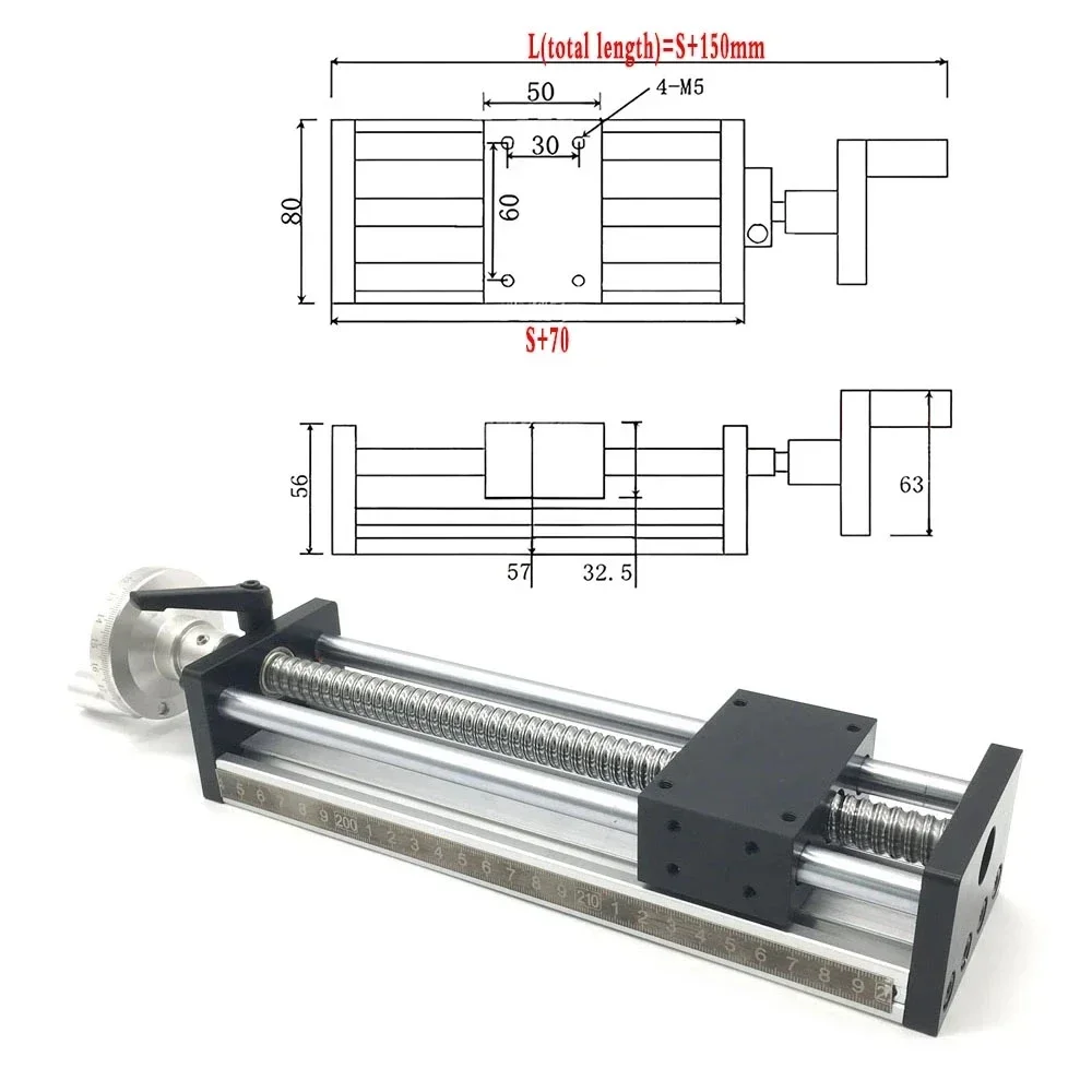 Workbench Linear Guide Manual Sliding Table 50~500MM Stroke Ballscrew SFU1204/1605/1610 Handwheel Linear Stage CNC Table Saw
