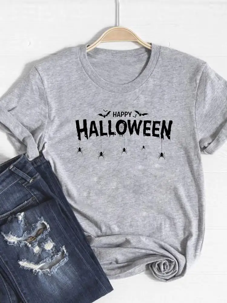 Witch Cartoon Lovely Fall Autumn Ladies T-shirt Thanksgiving Clothes Halloween Tee Top Women Graphic Print T Shirt Clothes