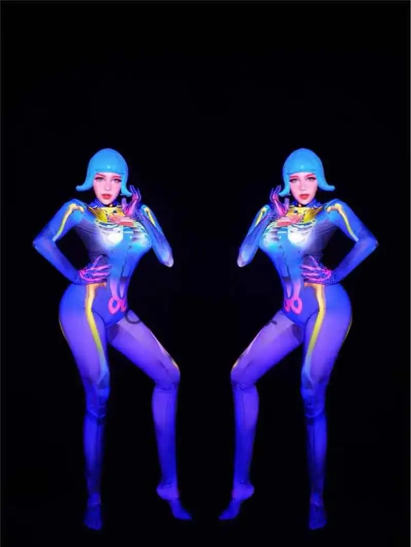 ชุดวันพีซพิมพ์ลายหลากสีเรืองแสงสุดเซ็กซี่สำหรับใส่ในไนท์คลับ บาร์ เต้นรำ  ชุดแสดง T Par GOGO  ชุดฮาโลวีน