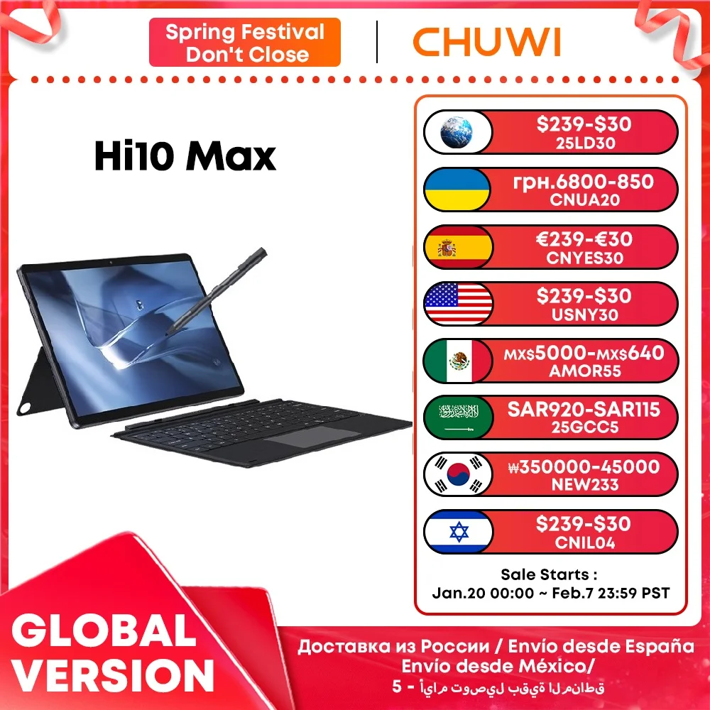 CHUWI Hi10 Max Tablet 2 In 1 Tablet PC 12.96inch 3K Display Core N100 Laptop 12GB RAM 512GB ROM Windows 11 Tablets 2.4G/5G WiFi