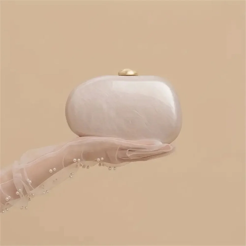 

Pro Shell Original Women Handmade Egg Clutch Bag Acrylic Purse Women Wedding Evening Party Cute Ivory Purse Handbag Summer Bag