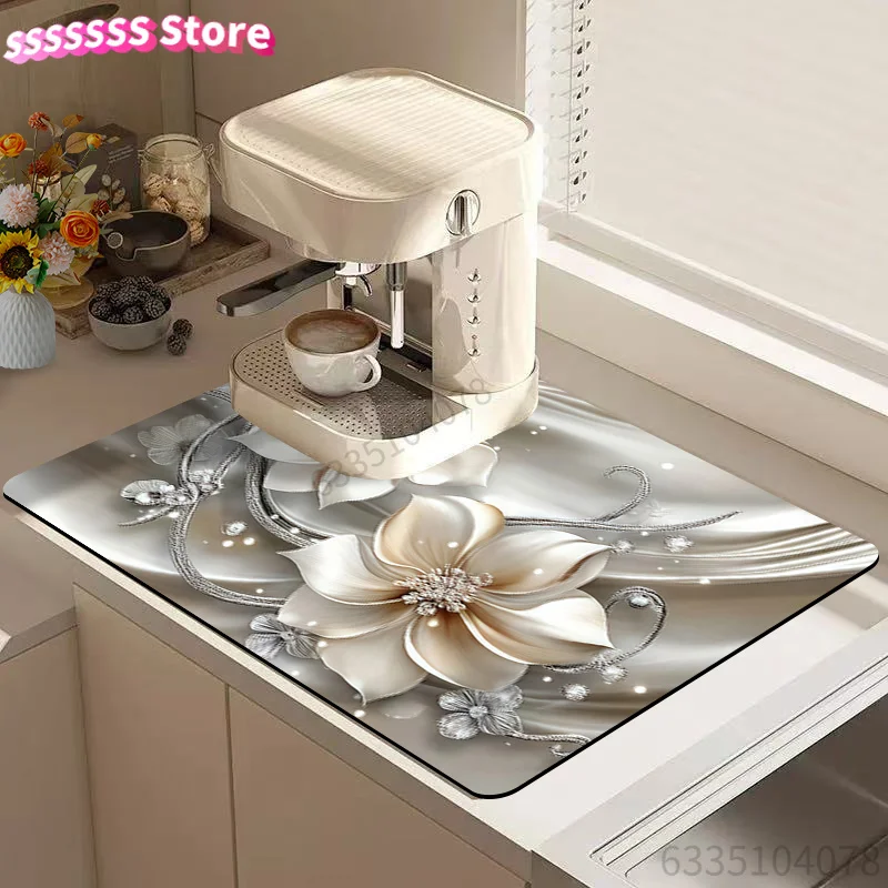 Purchase  Tableware Drying Mat, Floral Pattern Drying Mat, Minimalist High-End Printed Draining Mat, Coffee Machine Mat, Kitchen