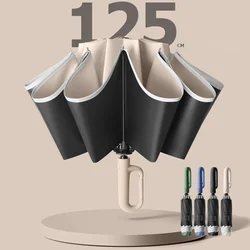 Fully Automatic UV Umbrella with Windproof Reflective Stripe Reverse Fold Umbrella for Men and Women Carabiner Handle Travel