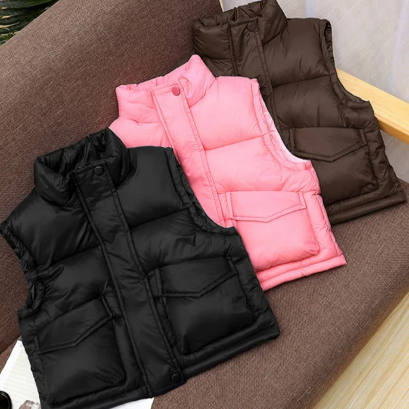 

Boys Vest Baby's Kids Waistcoat Down Jacket 2024 Coffee Warm Plus Thicken Winter Autumn Teenagers Windproof Christmas Gift Child