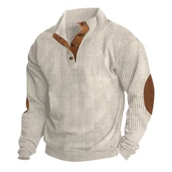 Jersey de manga larga para hombre, sudadera informal con cuello alto abotonado, pana, ropa de otoño e invierno