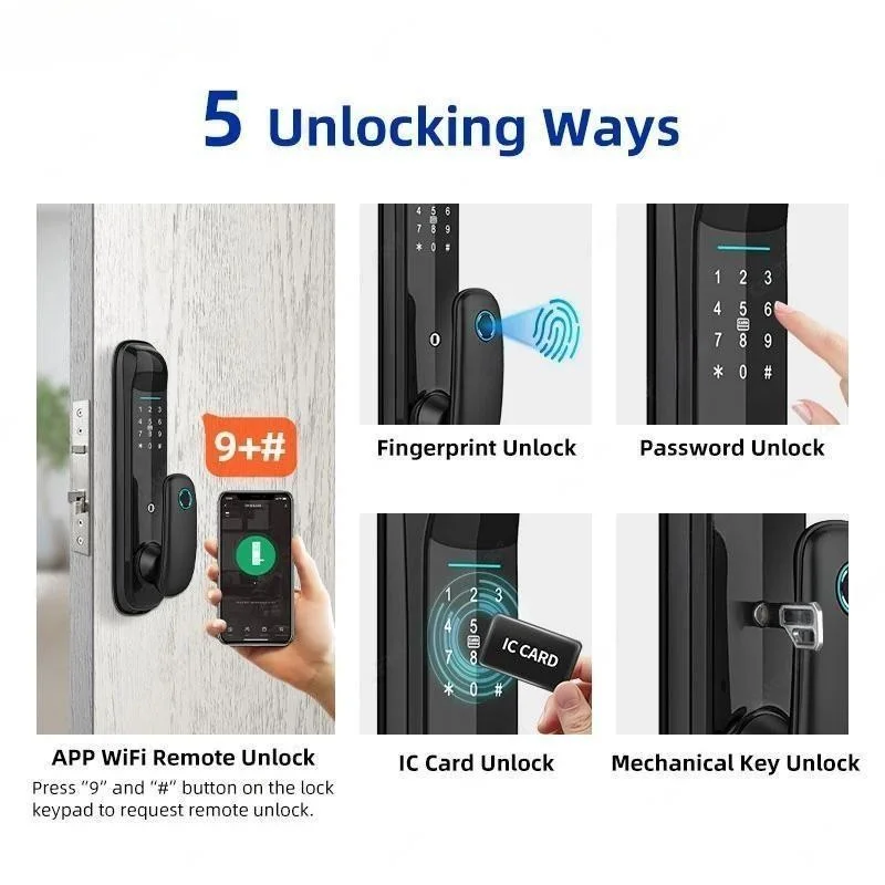 Brazil Smart Door Lock TUYA WiFi or TTLock APP Fingerprint Biometric Frosted Panel Digital Password IC Card Key Electronic Lock