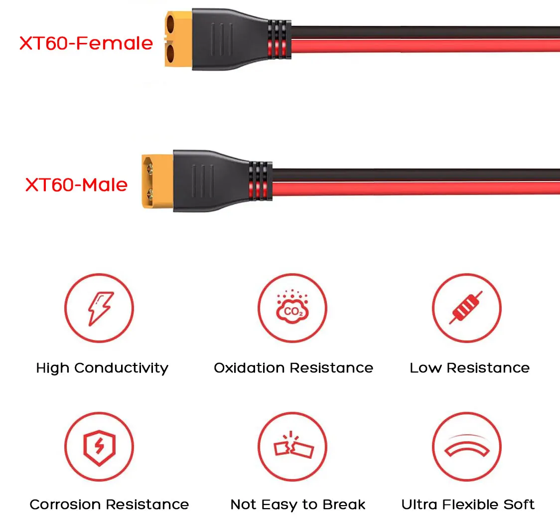6m 3m 1.5m 12AWG XT60 Female to XT60 Male Cable for Anker SOLIX ALLPOWERS R600 Ecoflow River Delta Wave Etc. Solar Power Station image 4
