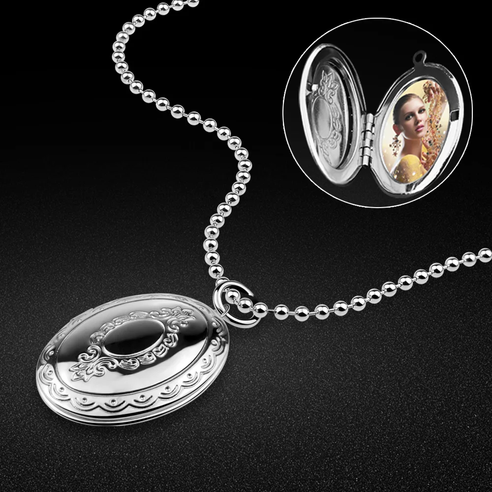 Fashion female 925 sterling silver necklace elegant round box pendant design creative can be placed photos solid silver bijoux