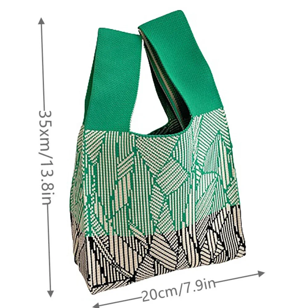 Borsa a mano in maglia da donna Mini borsa da polso con nodo borsa da polso riutilizzabile per studenti a righe larghe di colore Casual femminile