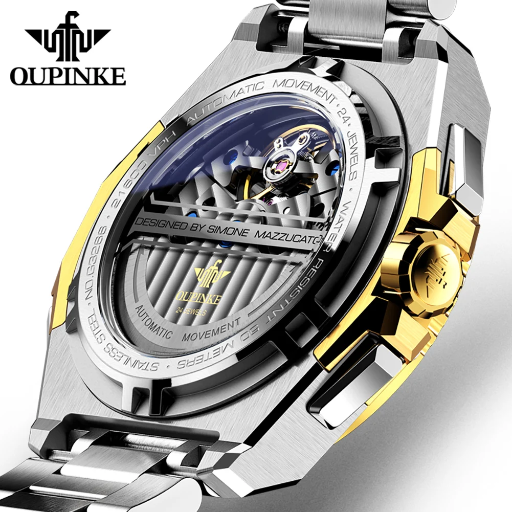ساعات OUPINKE الرجالية من أفضل العلامات التجارية الفاخرة، ساعة أوتوماتيكية أصلية للرجال، نمط الآلات الصناعية، قرص التقويم الأسبوعي #2