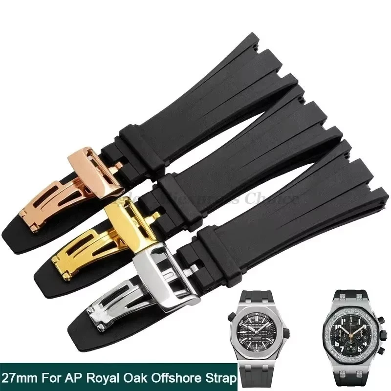 Rubber Watch Strap 26mm 27mm Watchband For AP 15202 15500 15703 26470SO Royal Oak Offshore Black Men's Sports Wristband Withtool