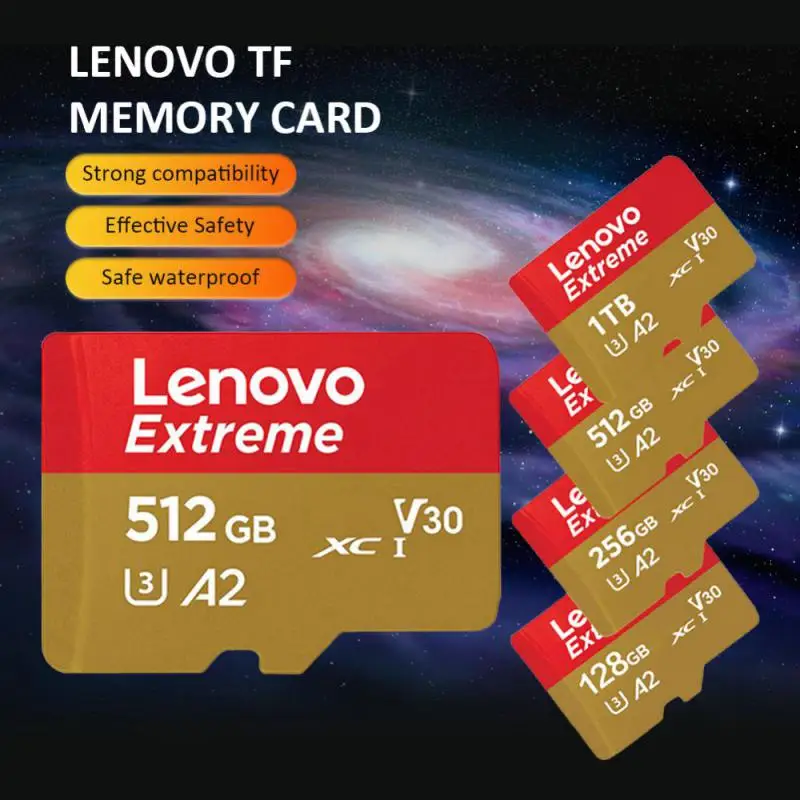 Lenovo SD Memory Card 256GB Micro TF/SD Card 1TB 2TB Class 10 High Speed A2 Flash TF Card 32GB 64GB Flash Card for 4K Camera